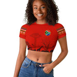 Wildlife South Africa Raglan Cropped T shirt Tribal Pattern National Flag Safari Silhouettes