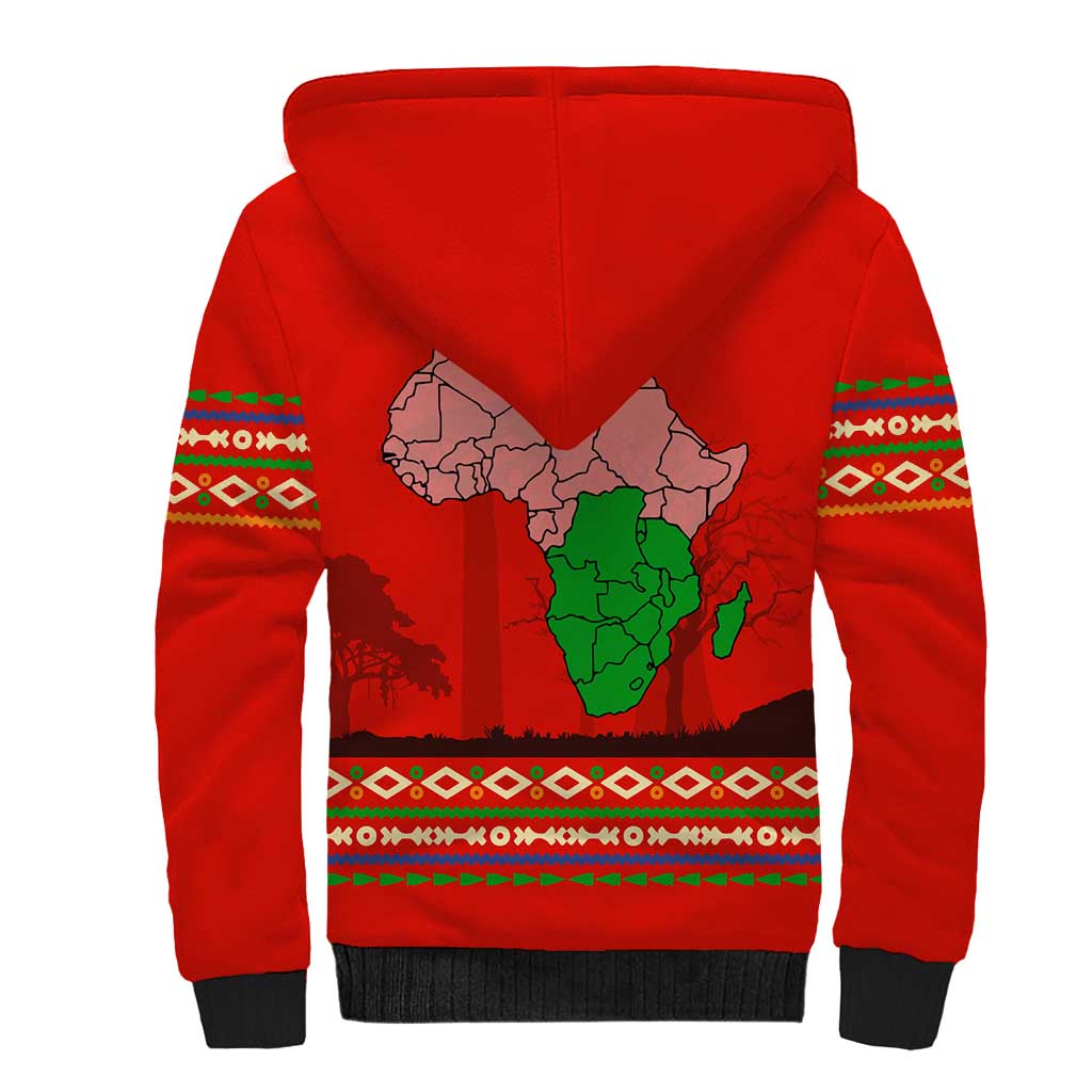 Wildlife South Africa Sherpa Hoodie Tribal Pattern National Flag Safari Silhouettes