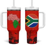 Wildlife South Africa Tumbler With Handle Tribal Pattern National Flag Safari Silhouettes