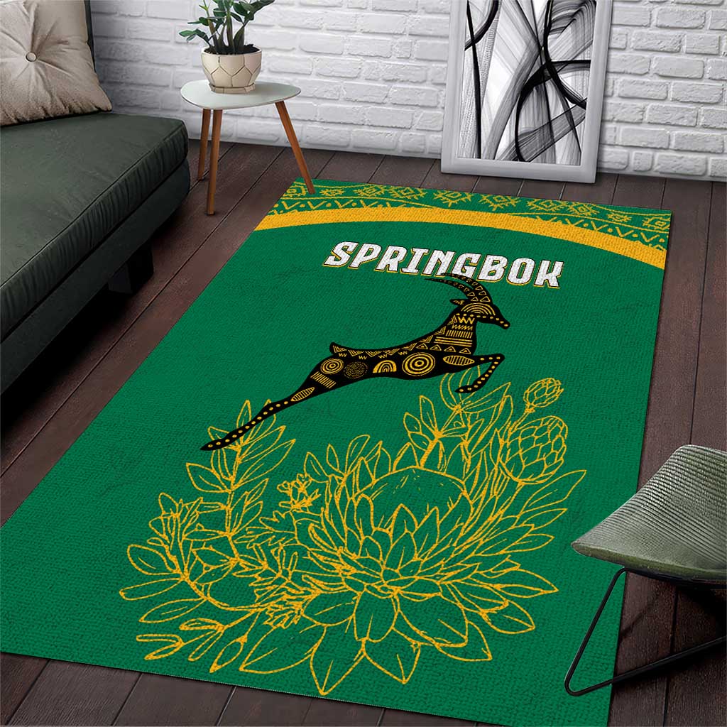 South Africa Springboks Area Rug with Tribal Antelope Design and Floral Accents