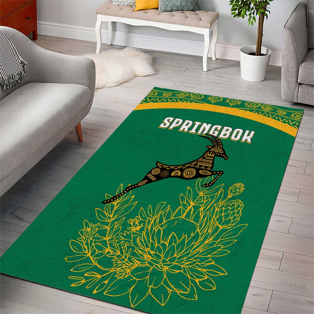 South Africa Springboks Area Rug with Tribal Antelope Design and Floral Accents