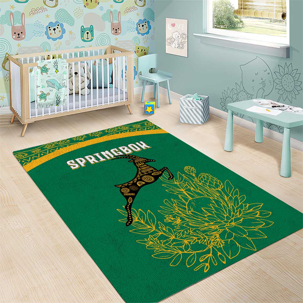 South Africa Springboks Area Rug with Tribal Antelope Design and Floral Accents
