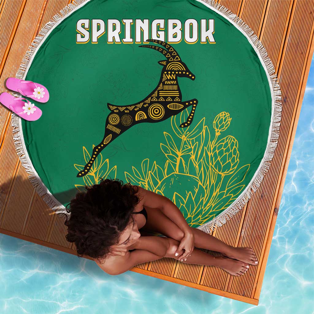 South Africa Springboks Beach Blanket with Tribal Antelope Design and Floral Accents