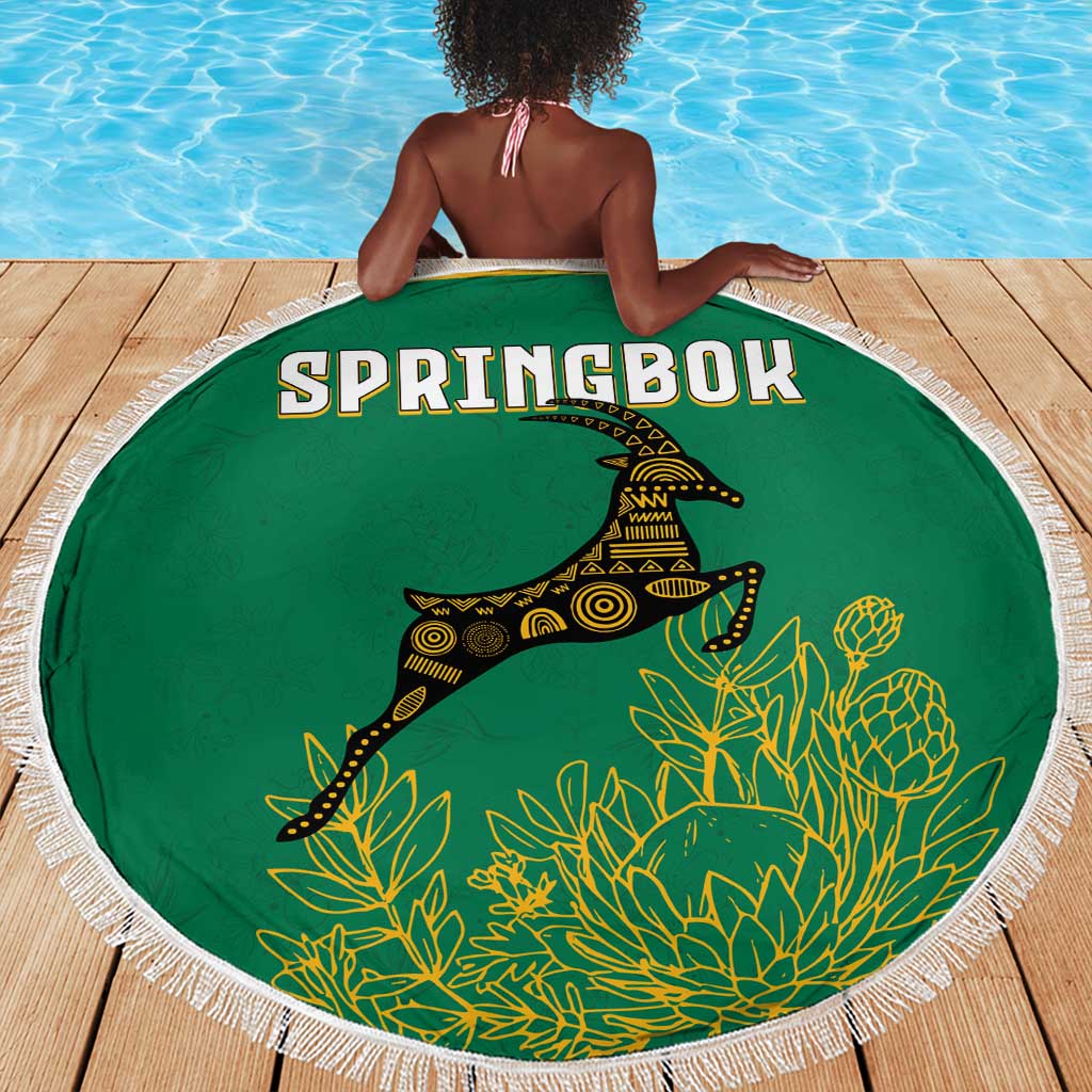 South Africa Springboks Beach Blanket with Tribal Antelope Design and Floral Accents