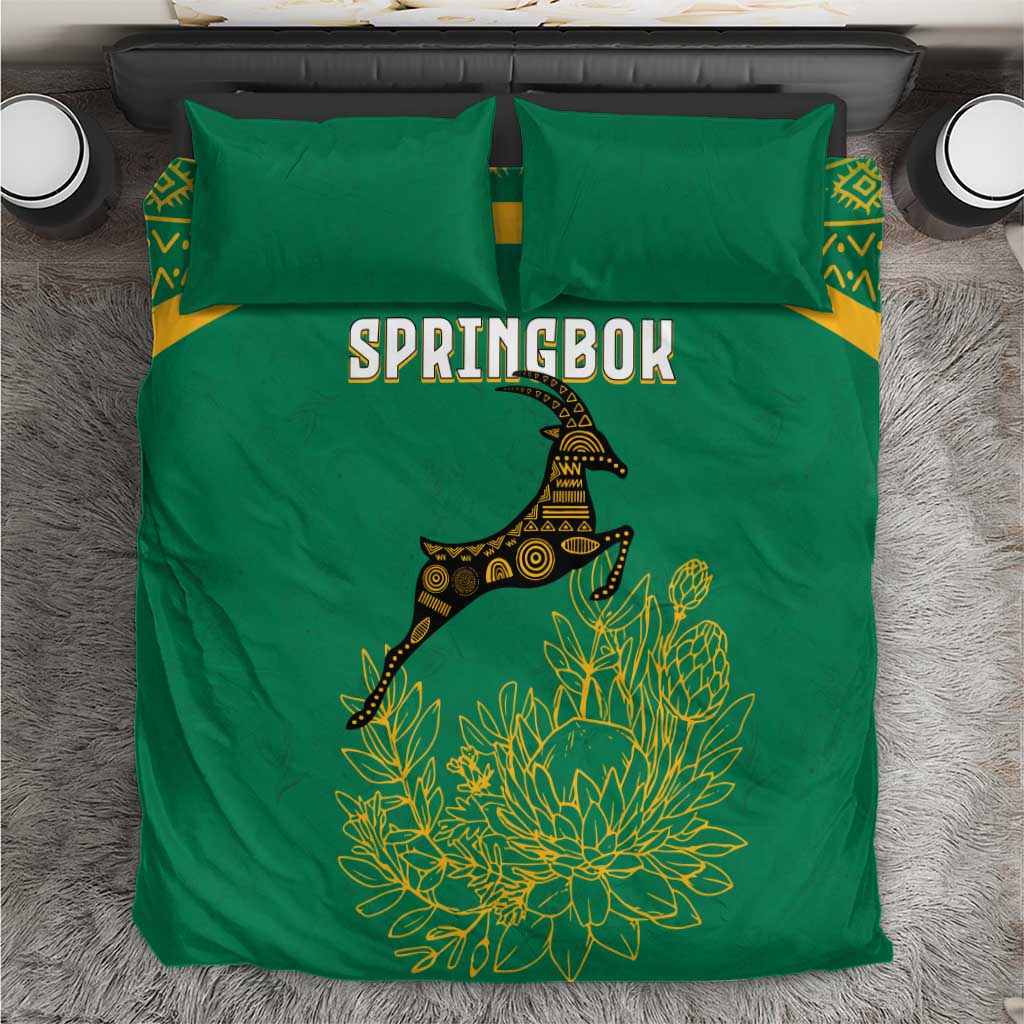 South Africa Springboks Bedding Set with Tribal Antelope Design and Floral Accents