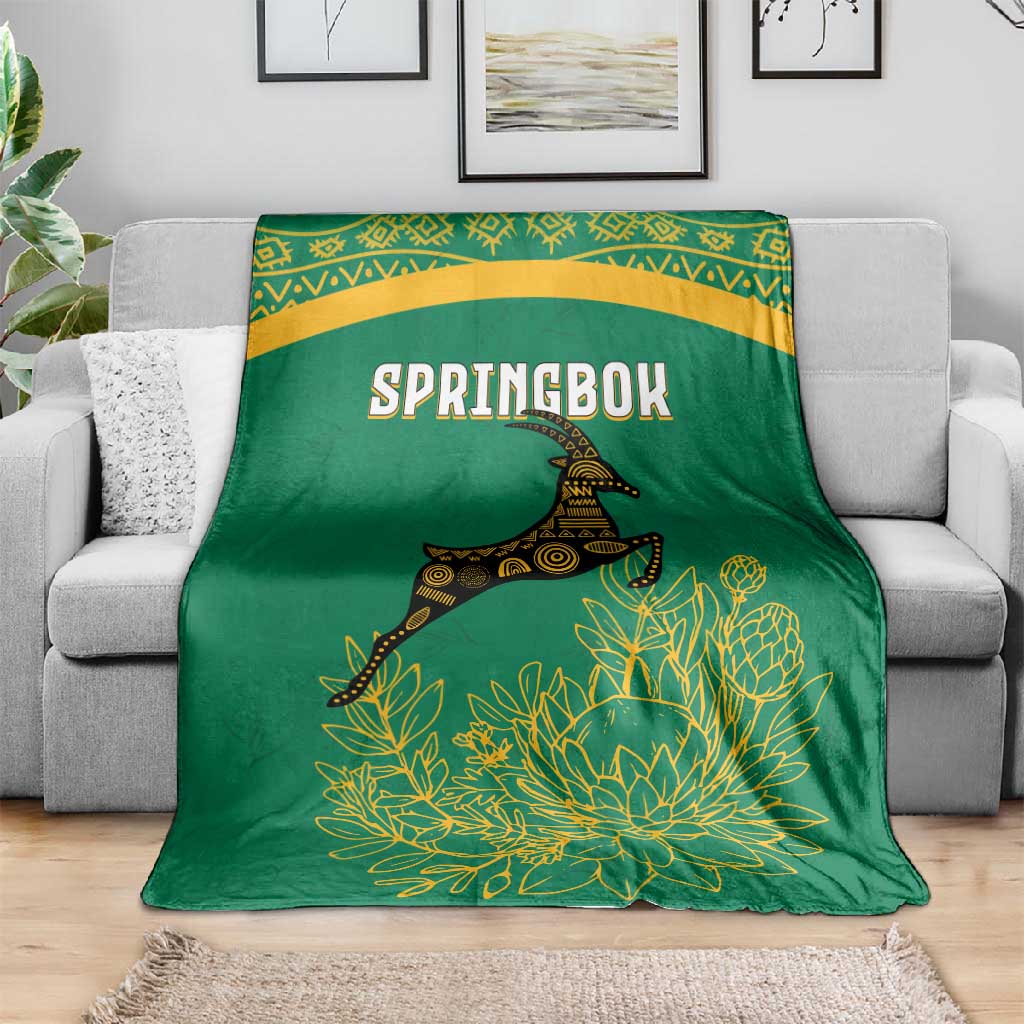 South Africa Springboks Blanket with Tribal Antelope Design and Floral Accents