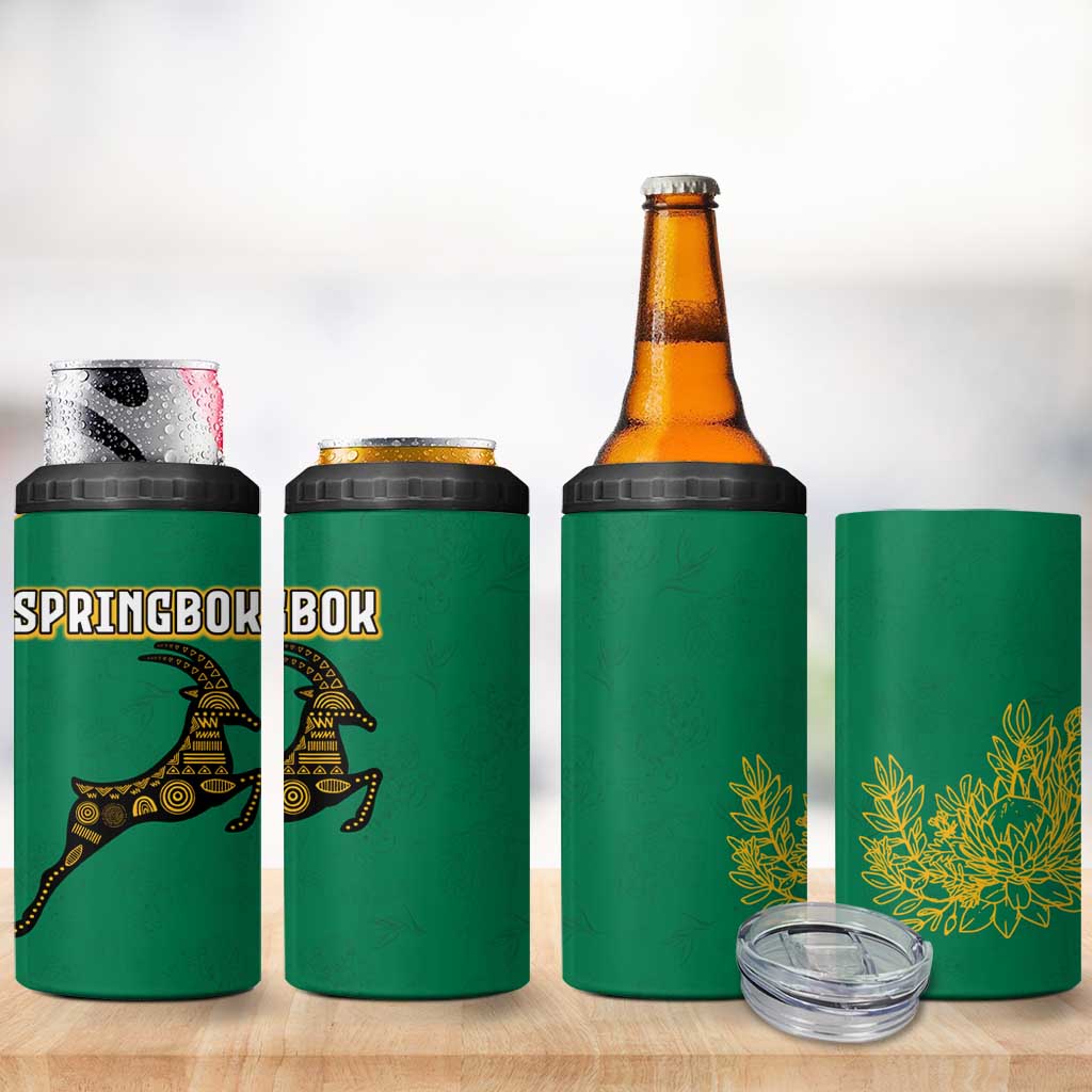 South Africa Springboks 4 in 1 Can Cooler Tumbler with Tribal Antelope Design and Floral Accents
