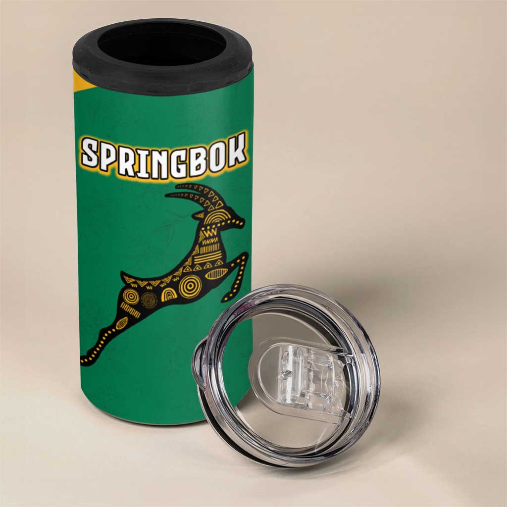 South Africa Springboks 4 in 1 Can Cooler Tumbler with Tribal Antelope Design and Floral Accents