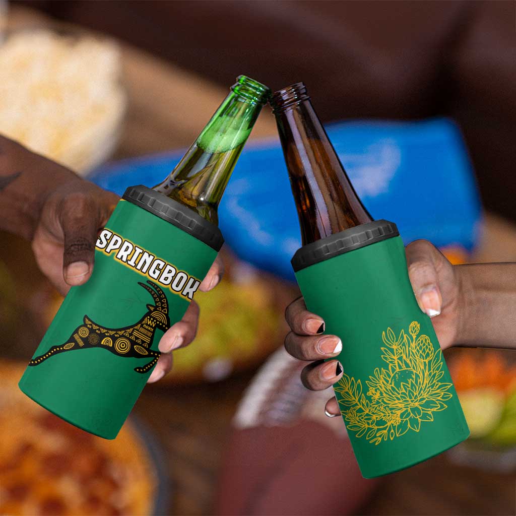 South Africa Springboks 4 in 1 Can Cooler Tumbler with Tribal Antelope Design and Floral Accents