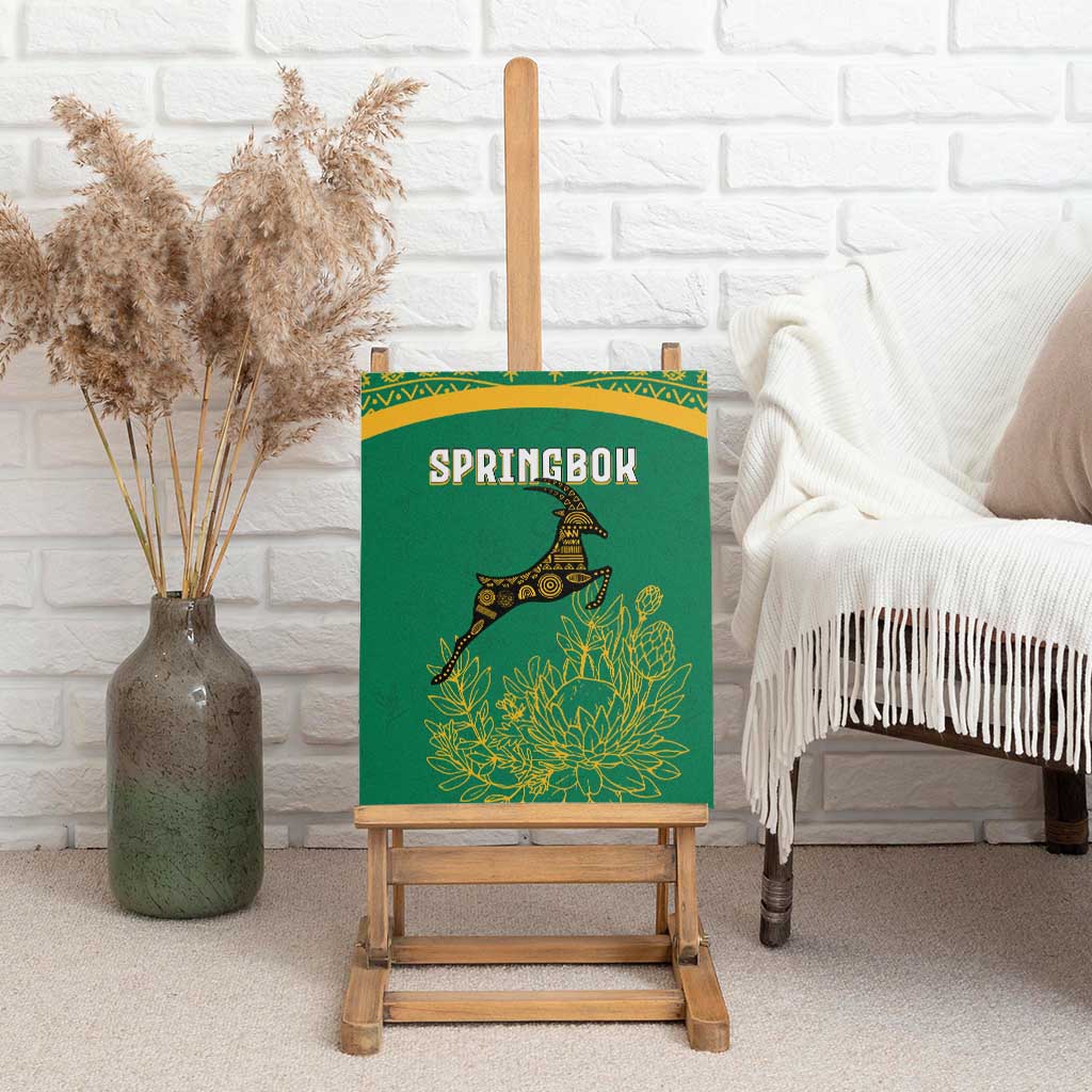 South Africa Springboks Canvas Wall Art with Tribal Antelope Design and Floral Accents