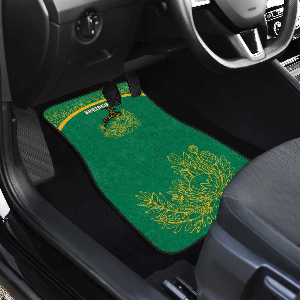 South Africa Springboks Car Mats with Tribal Antelope Design and Floral Accents