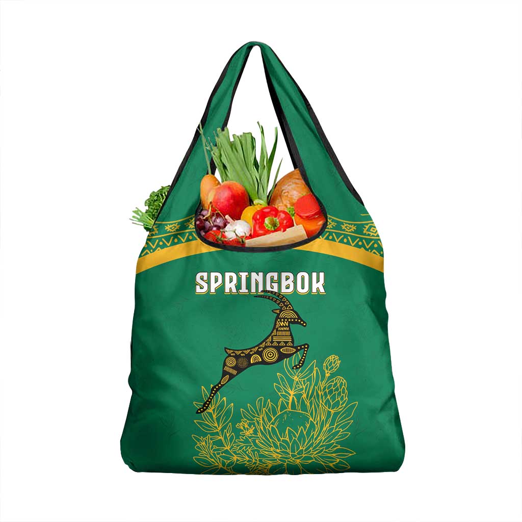 South Africa Springboks Grocery Bag with Tribal Antelope Design and Floral Accents