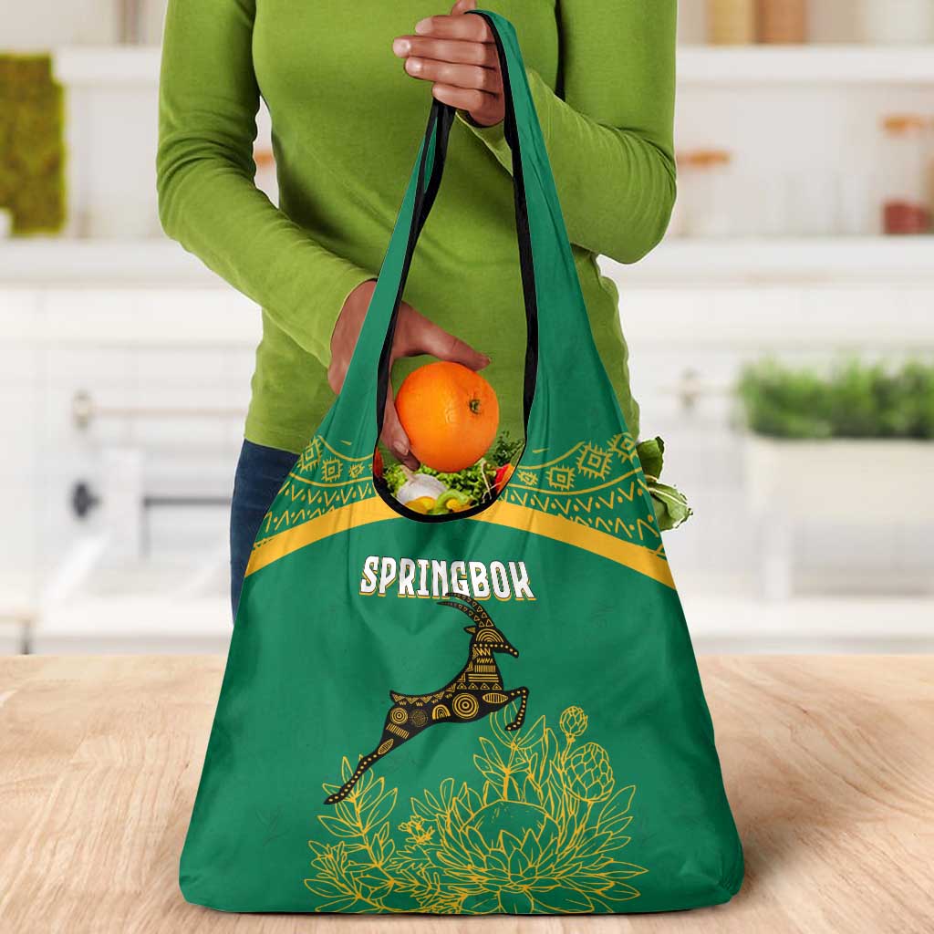 South Africa Springboks Grocery Bag with Tribal Antelope Design and Floral Accents