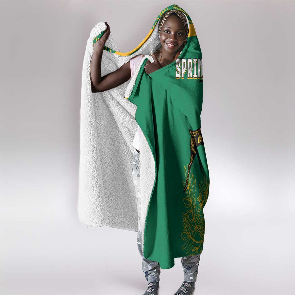 South Africa Springboks Hooded Blanket with Tribal Antelope Design and Floral Accents