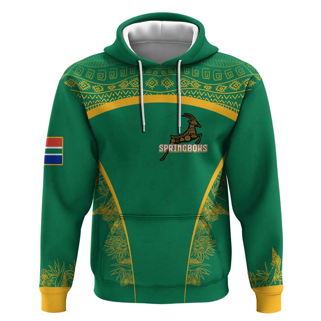 South Africa Springboks Hoodie with Tribal Antelope Design and Floral Accents