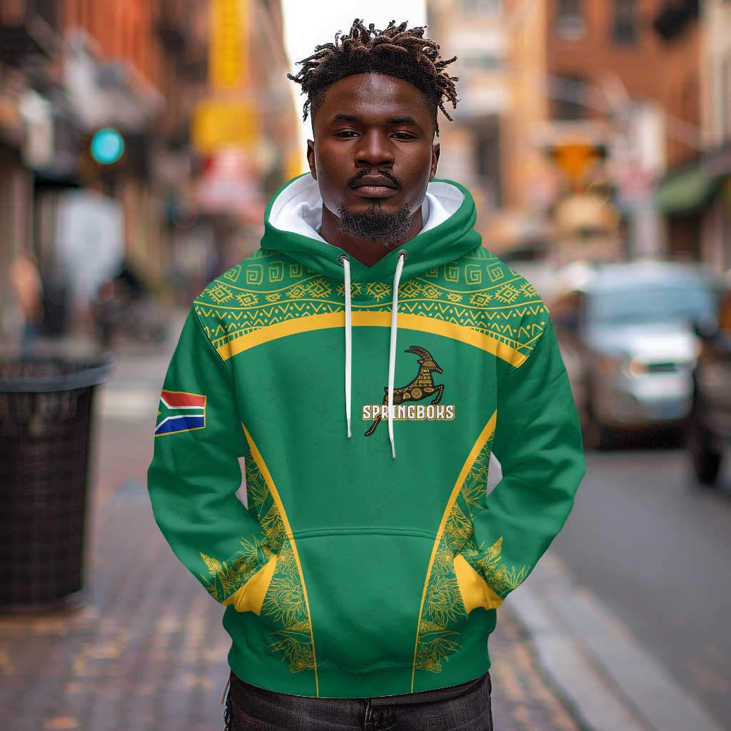 South Africa Springboks Hoodie with Tribal Antelope Design and Floral Accents