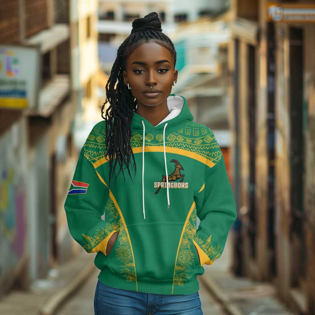 South Africa Springboks Hoodie with Tribal Antelope Design and Floral Accents