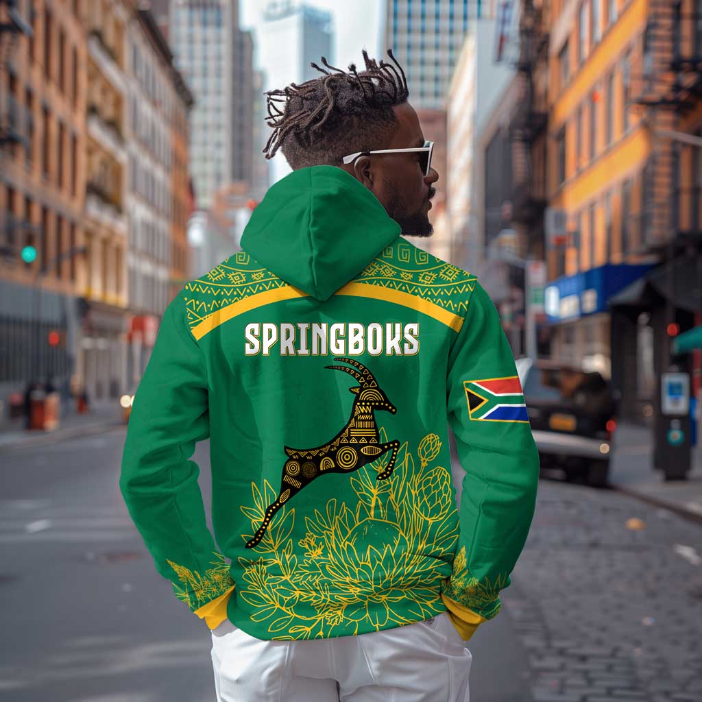 South Africa Springboks Hoodie with Tribal Antelope Design and Floral Accents