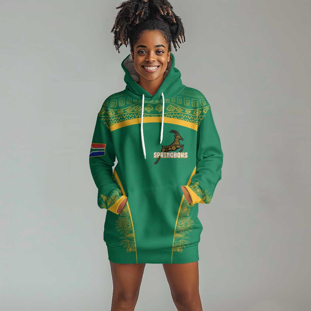 South Africa Springboks Hoodie Dress with Tribal Antelope Design and Floral Accents