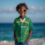 South Africa Springboks Kid Hawaiian Shirt with Tribal Antelope Design and Floral Accents