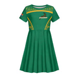 South Africa Springboks Kid Short Sleeve Dress with Tribal Antelope Design and Floral Accents