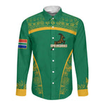 South Africa Springboks Long Sleeve Button Shirt with Tribal Antelope Design and Floral Accents