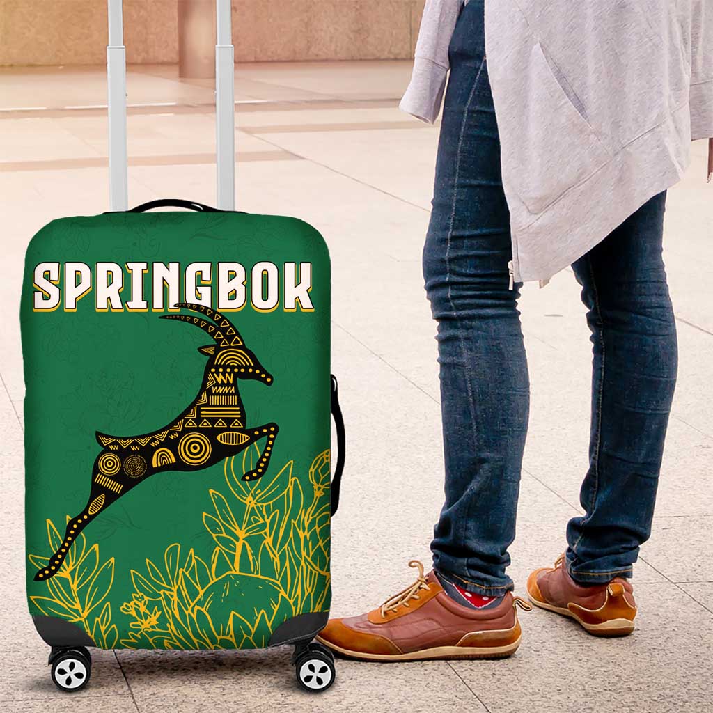 South Africa Springboks Luggage Cover with Tribal Antelope Design and Floral Accents