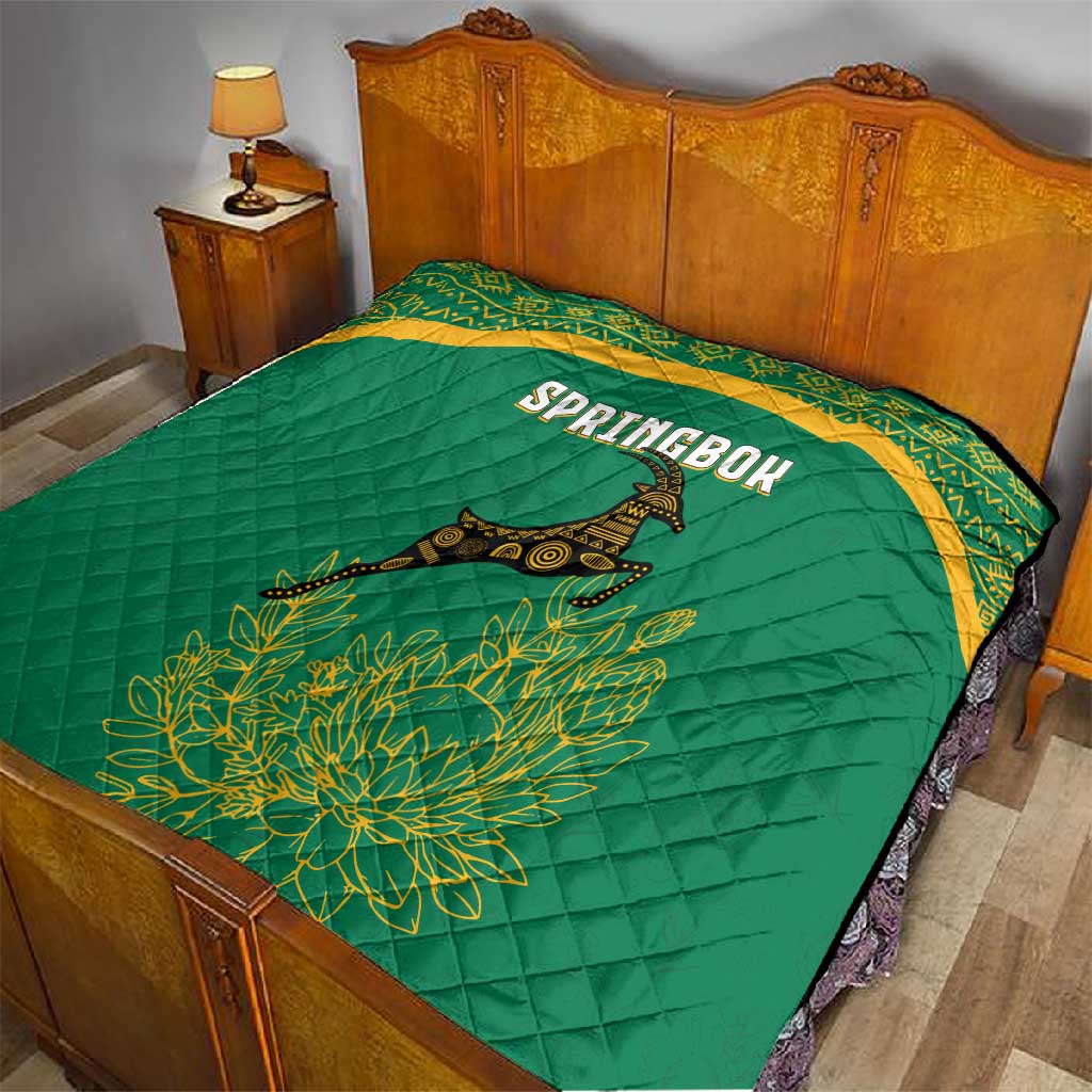 South Africa Springboks Quilt with Tribal Antelope Design and Floral Accents