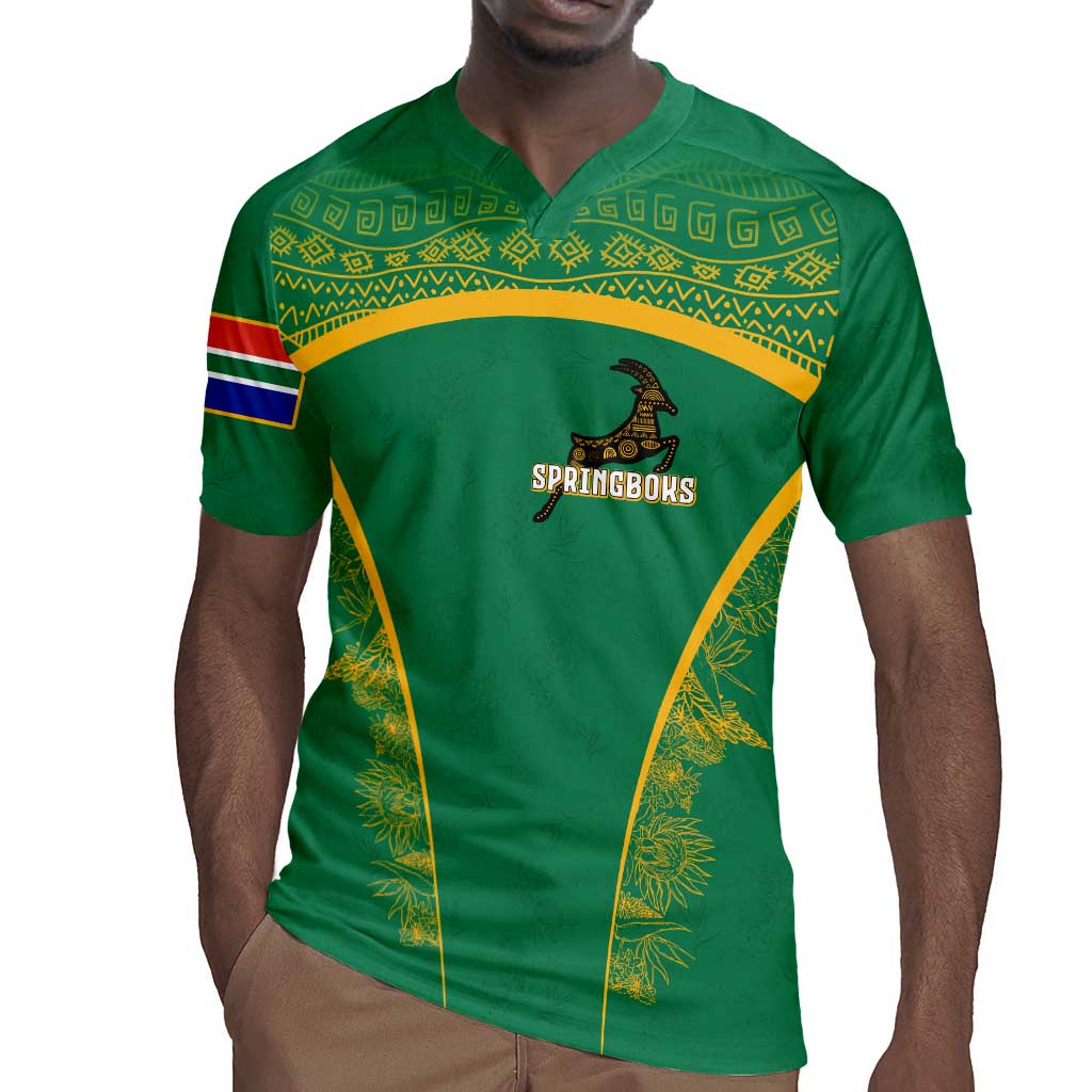 South Africa Springboks Rugby Jersey with Tribal Antelope Design and Floral Accents