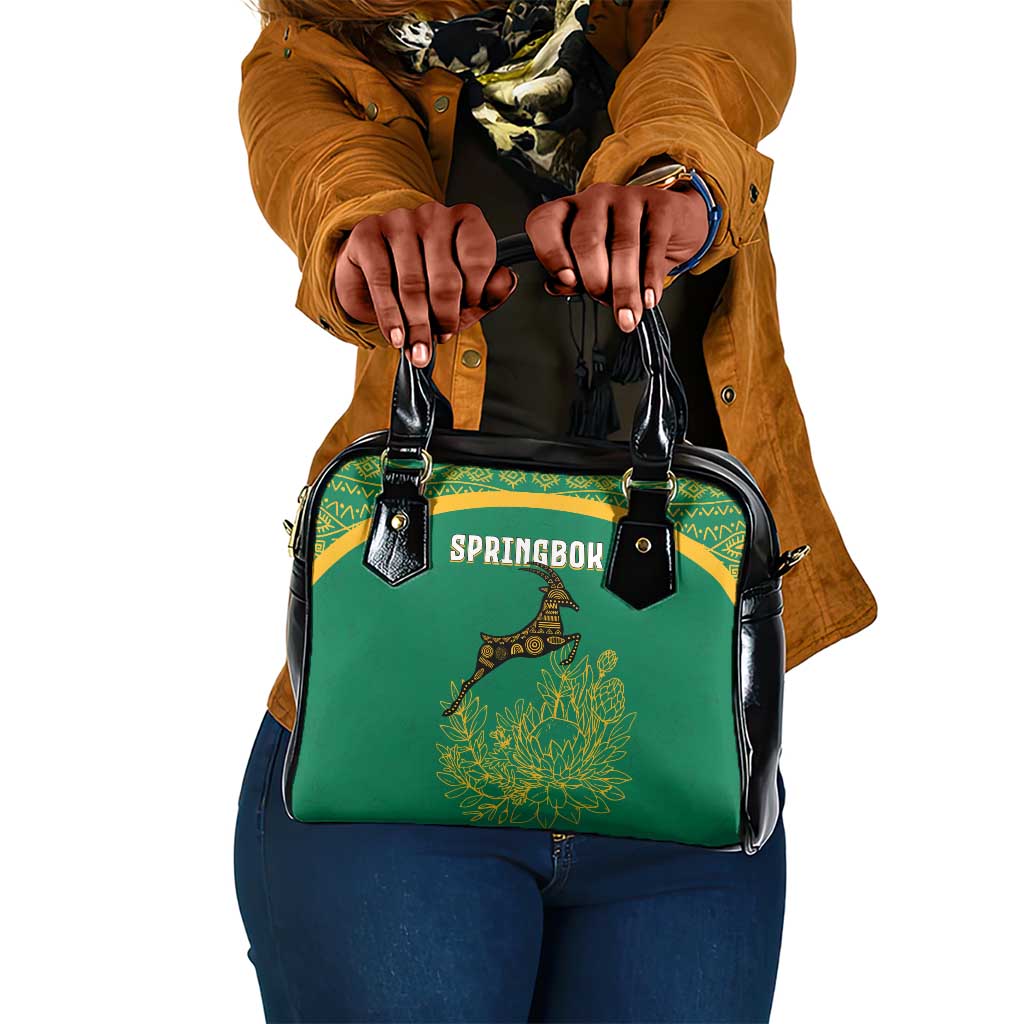 South Africa Springboks Shoulder Handbag with Tribal Antelope Design and Floral Accents