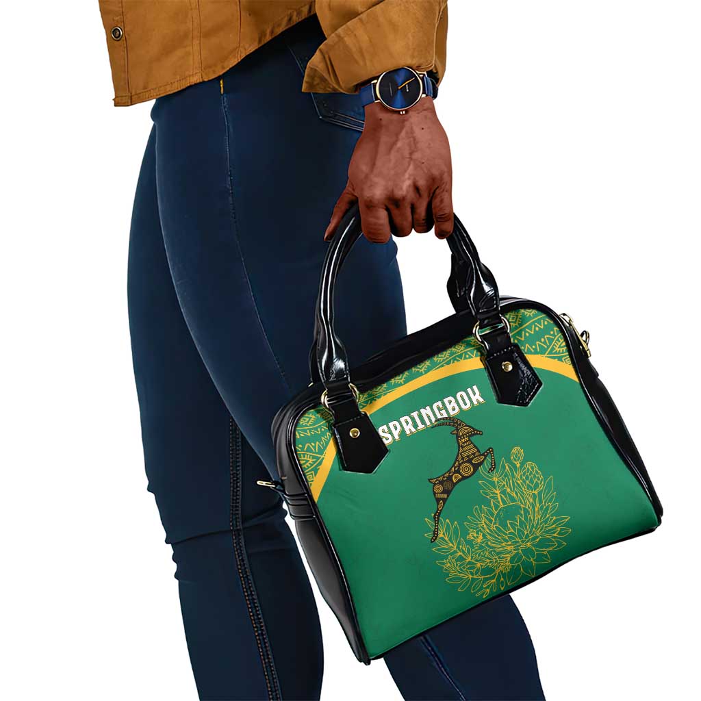 South Africa Springboks Shoulder Handbag with Tribal Antelope Design and Floral Accents