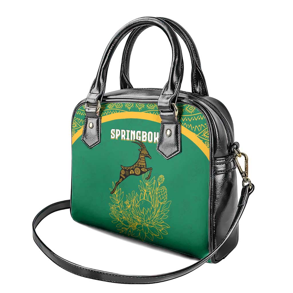 South Africa Springboks Shoulder Handbag with Tribal Antelope Design and Floral Accents