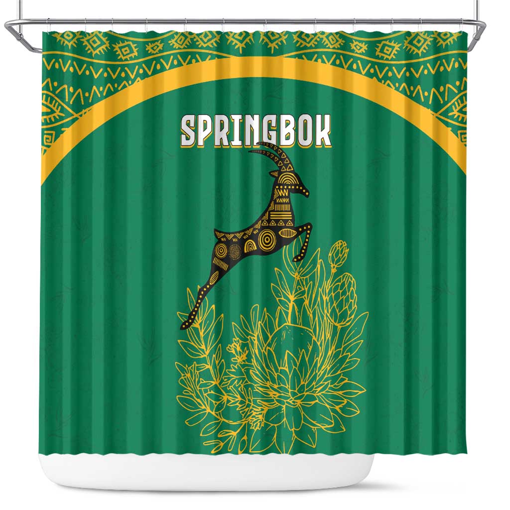 South Africa Springboks Shower Curtain with Tribal Antelope Design and Floral Accents