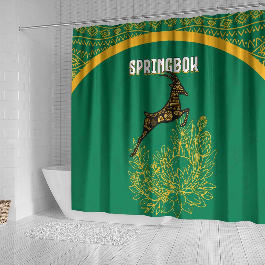 South Africa Springboks Shower Curtain with Tribal Antelope Design and Floral Accents