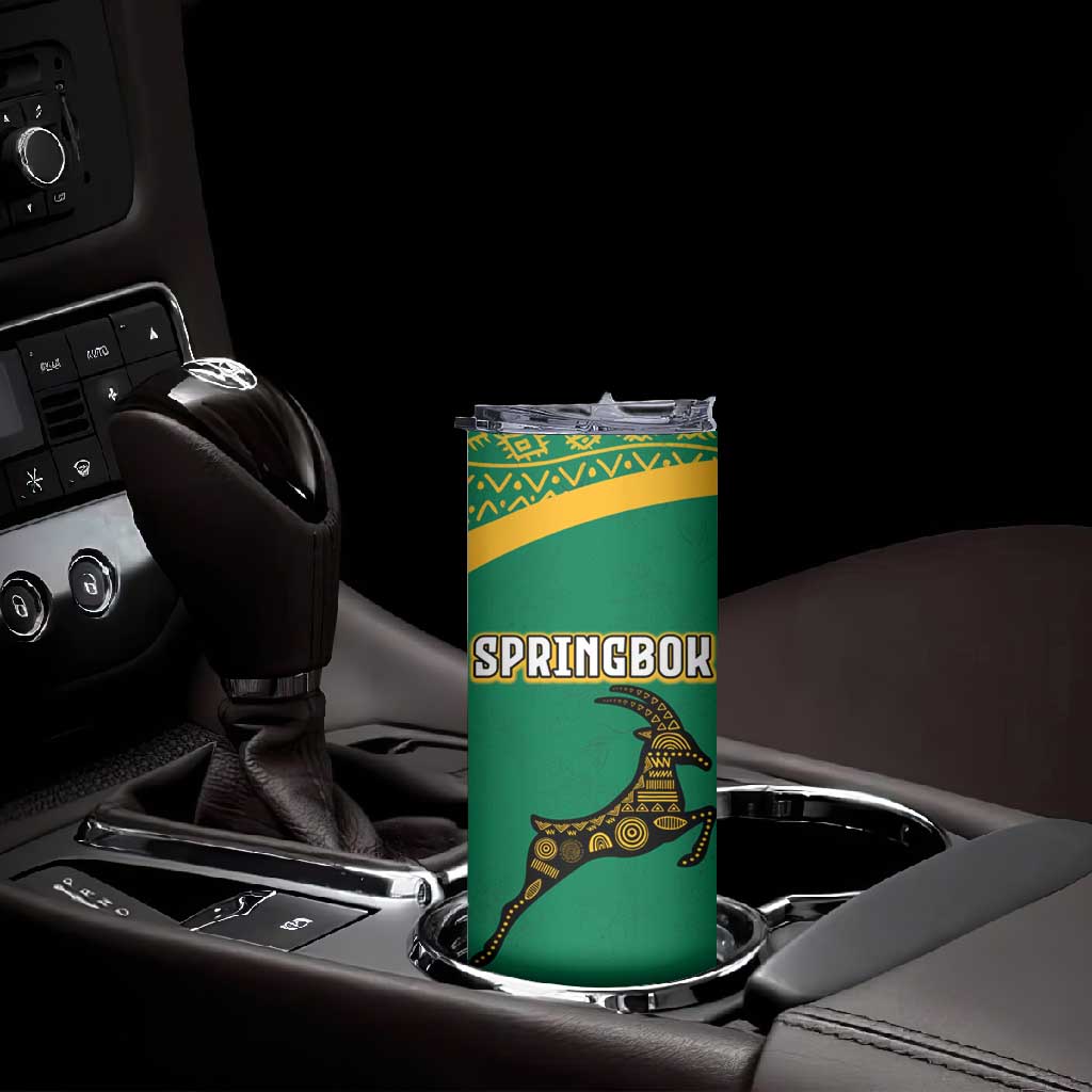 South Africa Springboks Skinny Tumbler with Tribal Antelope Design and Floral Accents