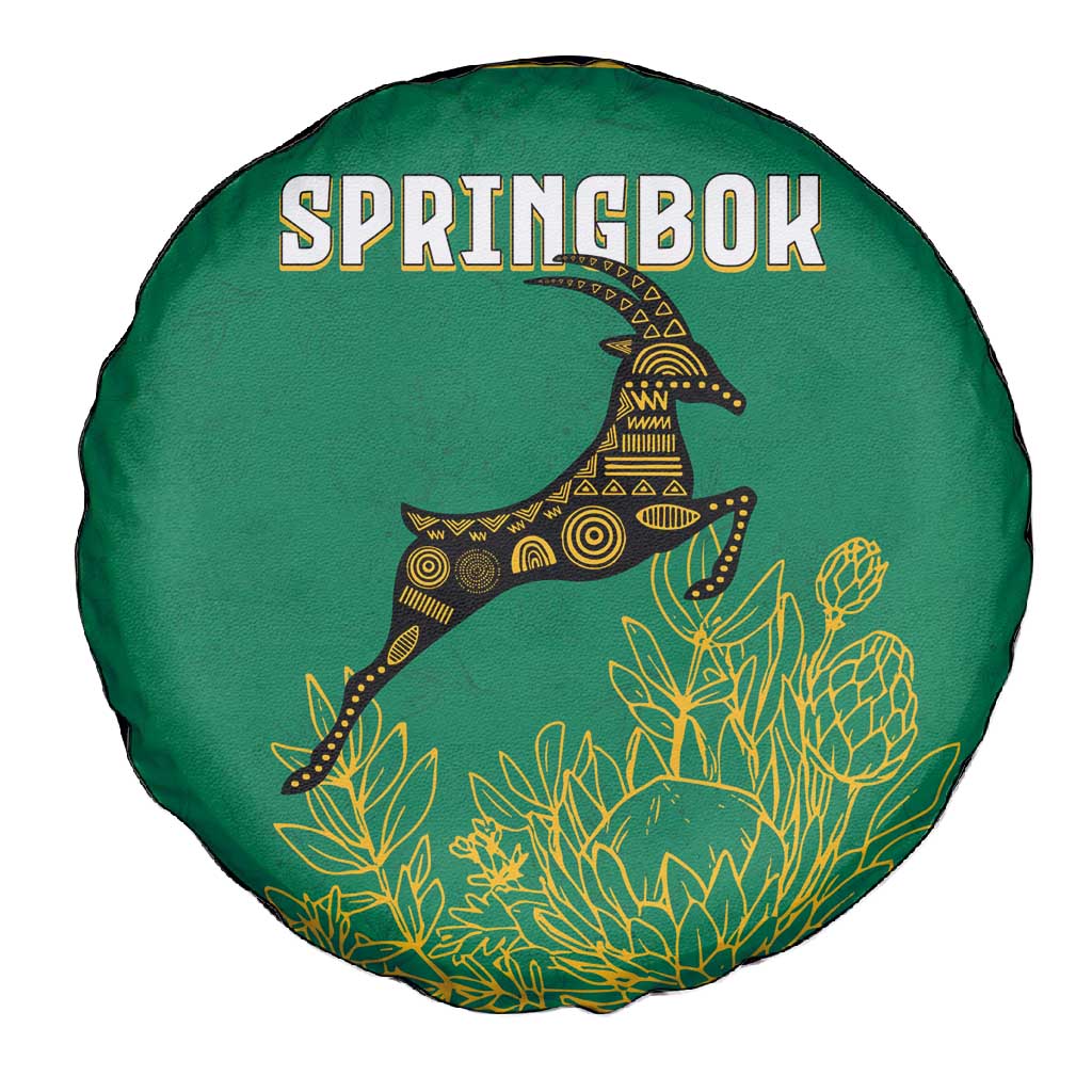 South Africa Springboks Spare Tire Cover with Tribal Antelope Design and Floral Accents