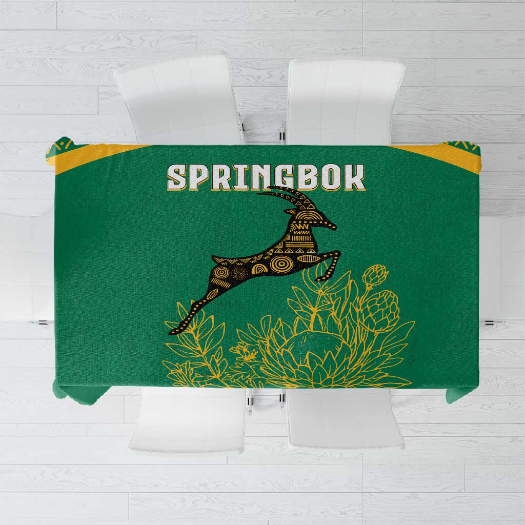 South Africa Springboks Tablecloth with Tribal Antelope Design and Floral Accents