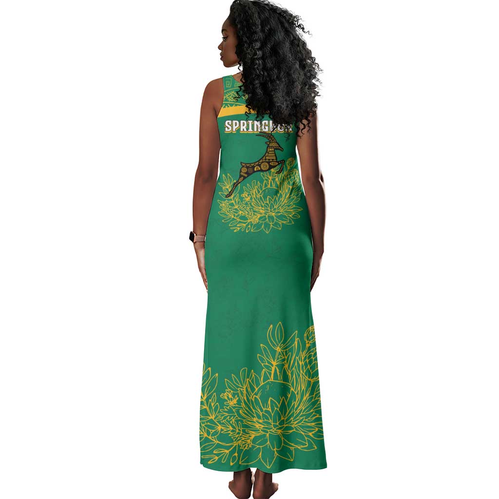 South Africa Springboks Tank Maxi Dress with Tribal Antelope Design and Floral Accents