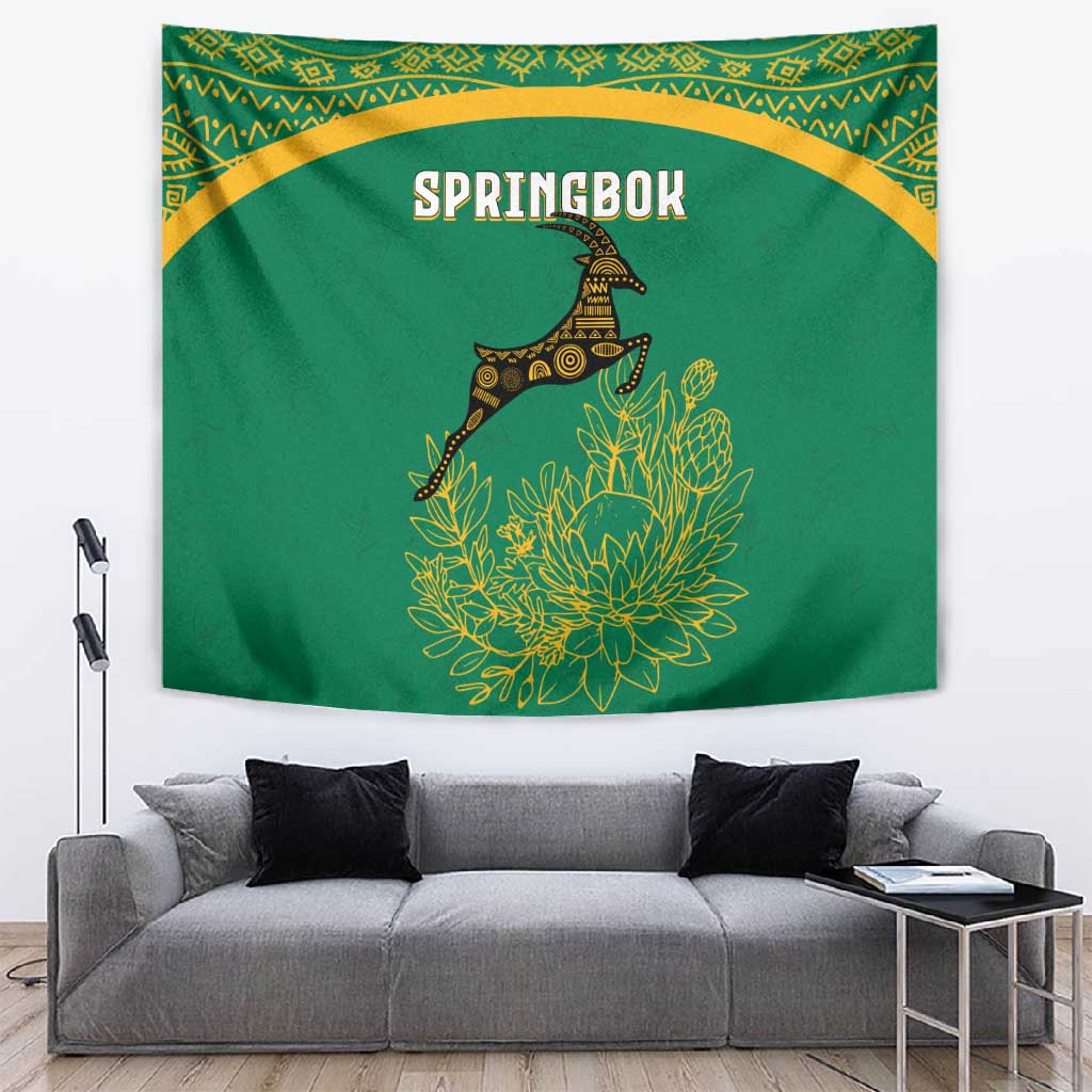 South Africa Springboks Tapestry with Tribal Antelope Design and Floral Accents