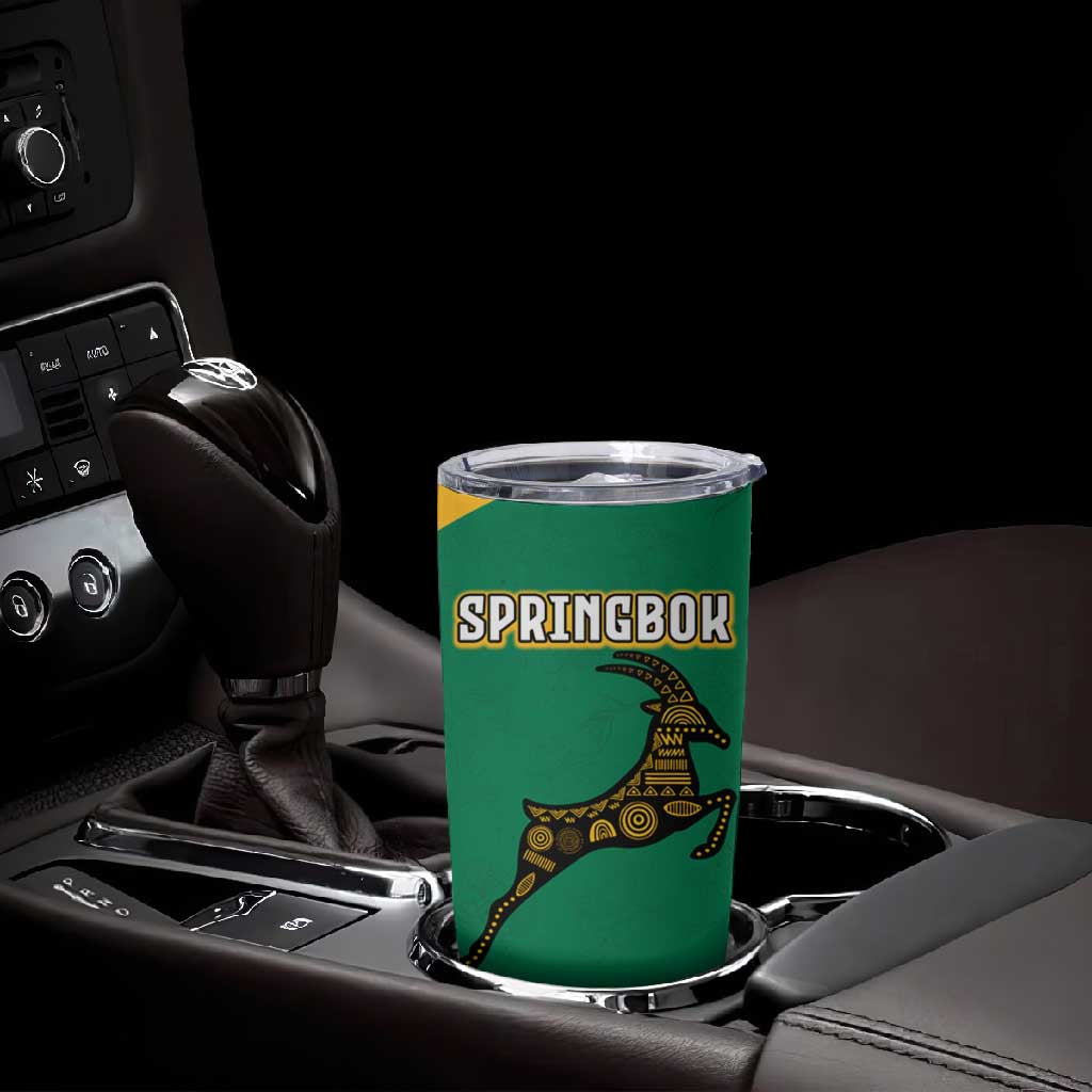South Africa Springboks Tumbler Cup with Tribal Antelope Design and Floral Accents