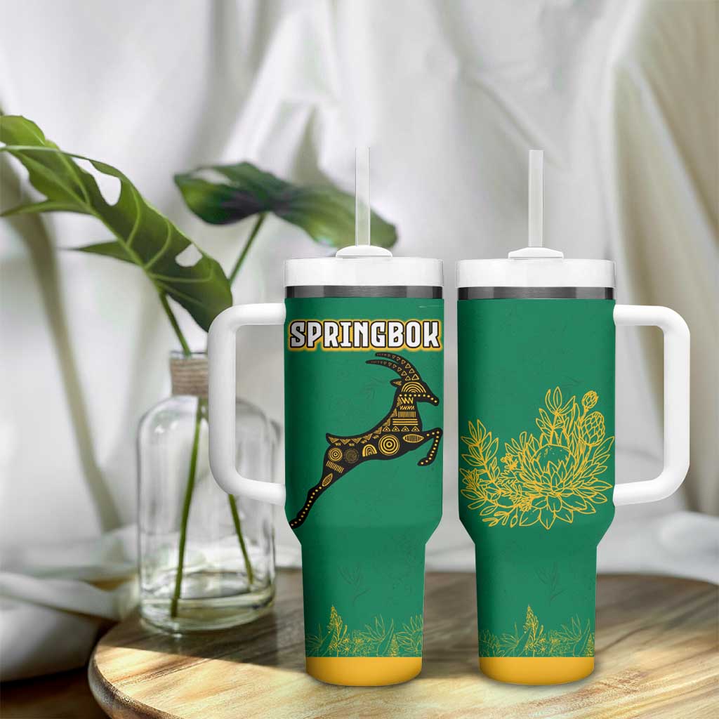 South Africa Springboks Tumbler With Handle with Tribal Antelope Design and Floral Accents