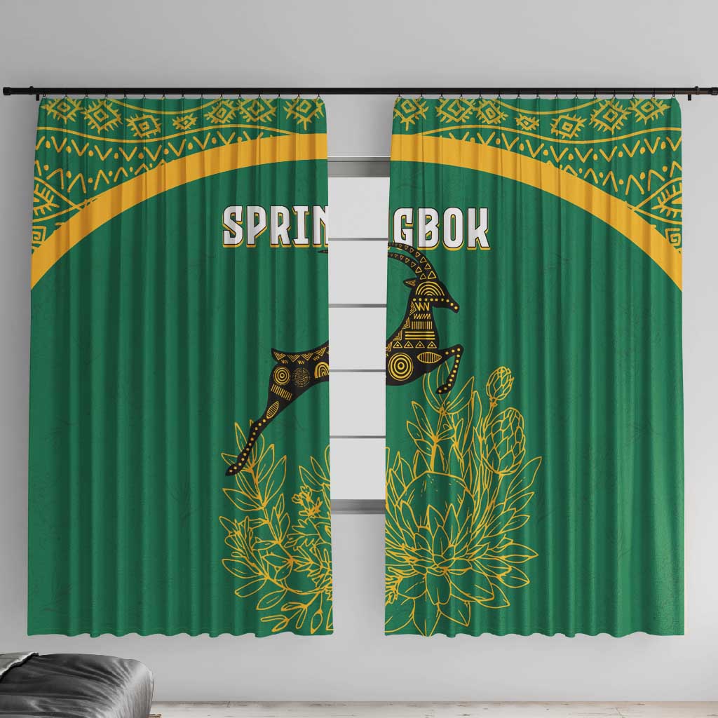 South Africa Springboks Window Curtain with Tribal Antelope Design and Floral Accents