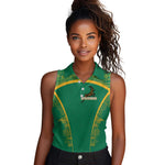 South Africa Springboks Women Sleeveless Polo Shirt with Tribal Antelope Design and Floral Accents