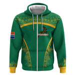 South Africa Springboks Zip Hoodie with Tribal Antelope Design and Floral Accents
