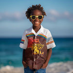 African Sunset Kid Hawaiian Shirt Tribal Pattern Continent Silhouette - Rainbow Arc Safari Scene