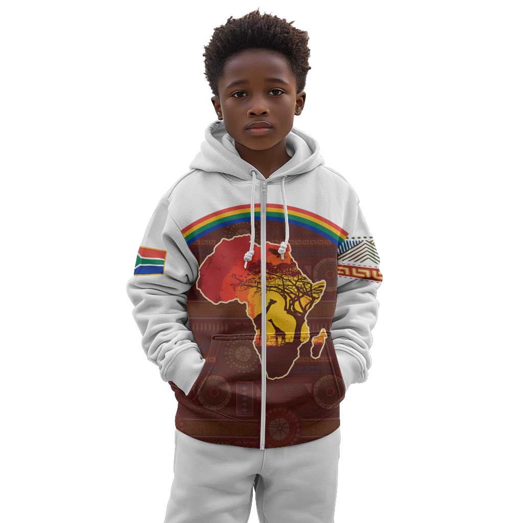 African Sunset Kid Hoodie Tribal Pattern Continent Silhouette - Rainbow Arc Safari Scene