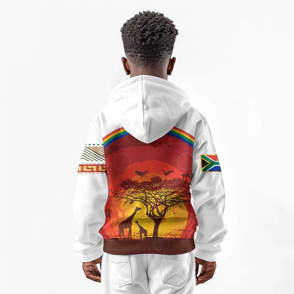 African Sunset Kid Hoodie Tribal Pattern Continent Silhouette - Rainbow Arc Safari Scene