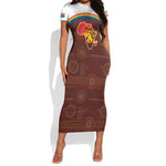 African Sunset Short Sleeve Bodycon Dress Tribal Pattern Continent Silhouette - Rainbow Arc Safari Scene TS04