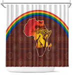 African Sunset Shower Curtain Tribal Pattern Continent Silhouette - Rainbow Arc Safari Scene