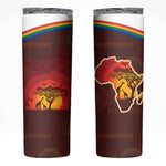 African Sunset Skinny Tumbler Tribal Pattern Continent Silhouette - Rainbow Arc Safari Scene